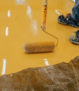 yellow epoxy flooring for industrial warehouse